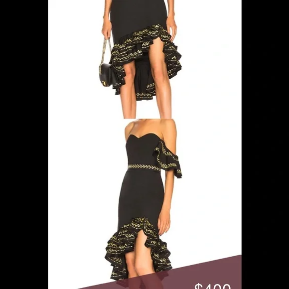 Caroline Constas Black Gold Cam Ruffle Embroidered Dress XS 0 - Picture 4 of 8